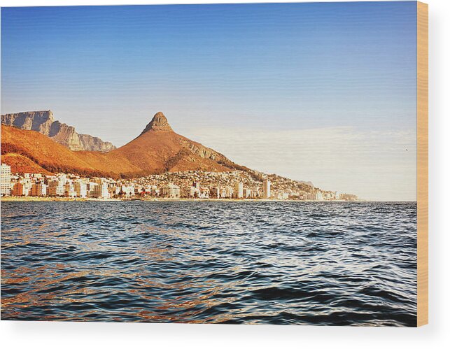Water's Edge Wood Print featuring the photograph Sea View Of Lions Head And Cape Town by Clicknique
