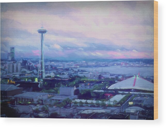 Vintage Seattle Wood Print featuring the digital art Seattle Vintage painting by Cathy Anderson