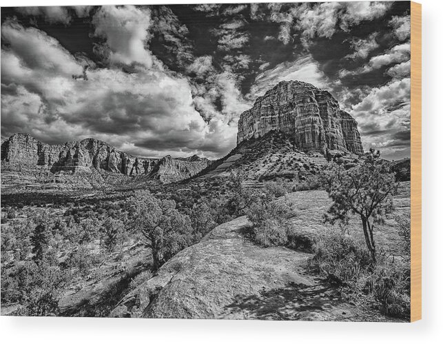 Sedona Wood Print featuring the photograph Sedona Landscape B and W by William Christiansen