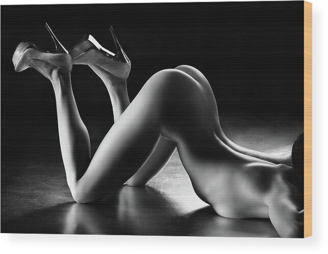 Woman Wood Print featuring the photograph Sensual nude body curves by Johan Swanepoel