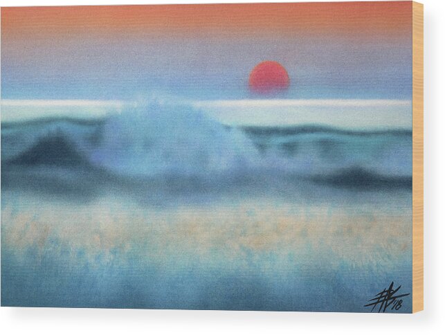 Landscape Wood Print featuring the painting Setting Sun, Waves of Glass by Robin Street-Morris