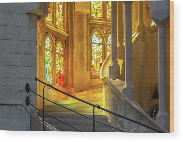 Sagrada Familia Wood Print featuring the photograph Shadows of Sagrada Familia by Douglas Wielfaert
