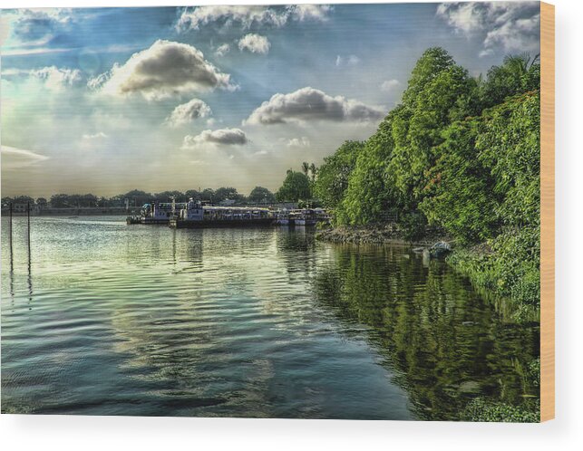 Tranquility Wood Print featuring the photograph Ship Ferry - Hussain Sagar Lake by Created By Swasti Verma