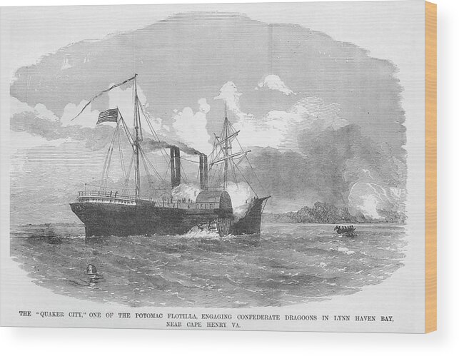 Side-wheeler Wood Print featuring the painting Ship Quaker City from the Potomac Flotilla by Frank Leslie