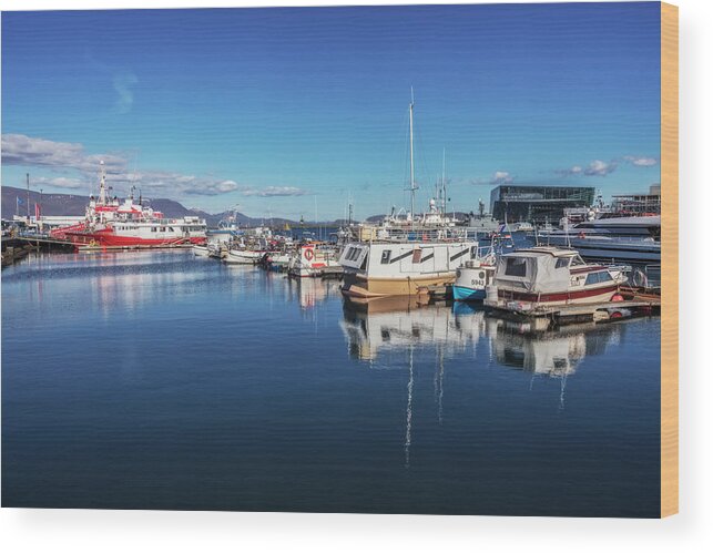 Boats Wood Print featuring the photograph Ships at the Harbor in Reykjavik by Debra and Dave Vanderlaan