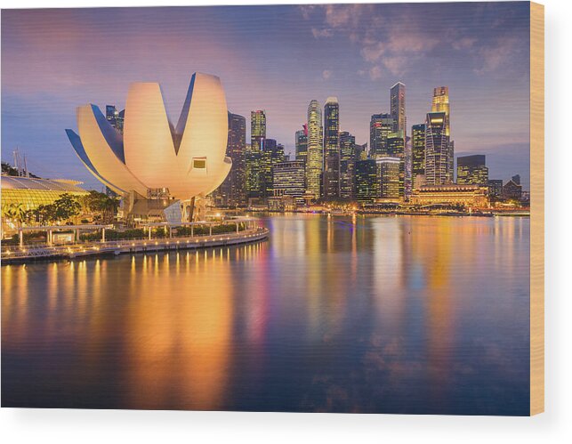 Cityscape Wood Print featuring the photograph Singapore Skyline At The Marina by Sean Pavone