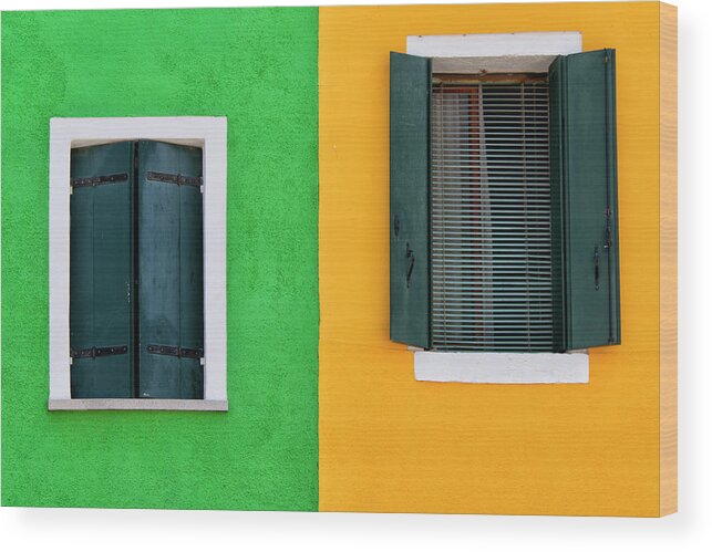 Tranquility Wood Print featuring the photograph Sisters Windows, Burano, Italy by Stefan Cioata