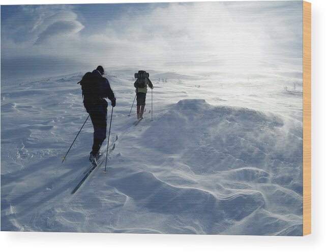 Skiing Wood Print featuring the photograph Skiers In Snowy Weather, Harjedalen by Johner Images