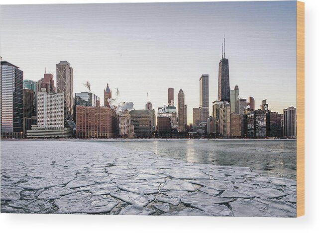 Chicago Wood Print featuring the photograph Skyline and Cracks in the Water by Framing Places