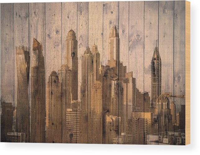 Dubai Wood Print featuring the mixed media Skyline of Dubai, UAE on Wood by Alex Mir