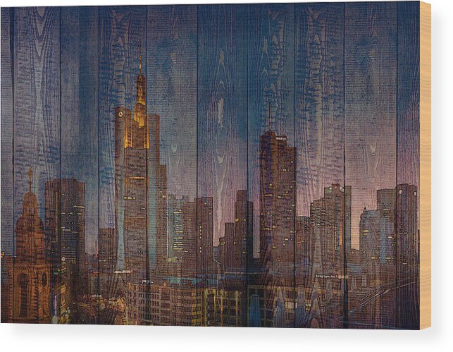 Frankfurt Wood Print featuring the mixed media Skyline of Frankfurt, Germany on Wood by Alex Mir
