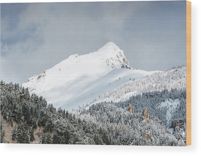 Snowy Landscape Wood Print featuring the photograph Snowy Mountains - 9 - French Alps by Paul MAURICE