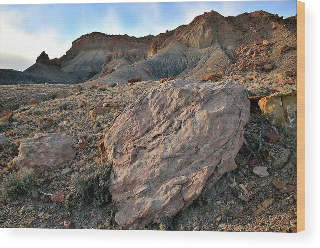 I-70 Wood Print featuring the photograph Soft Light on Beautiful Boulders along Interstate 70 in Utah by Ray Mathis