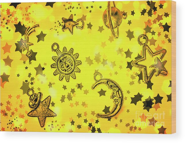 Yellow Wood Print featuring the digital art Solar stars by Jorgo Photography
