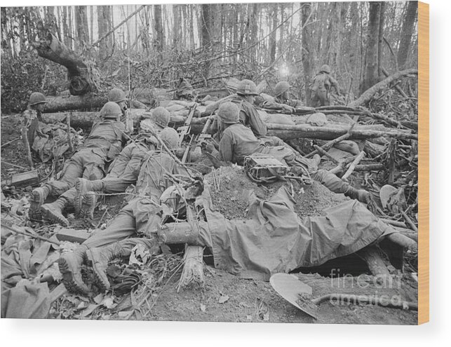 Vietnam War Wood Print featuring the photograph Soldiers Engaged In Long Crawl To Crest by Bettmann