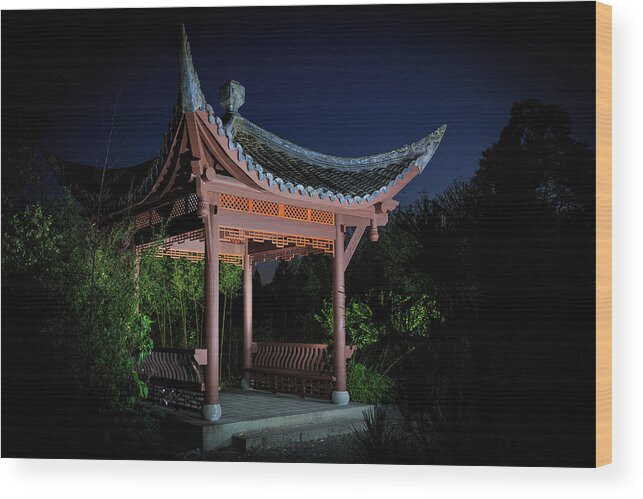 Seattle Chinese Garden Wood Print featuring the photograph Song Mei Ting at Twilight by Briand Sanderson