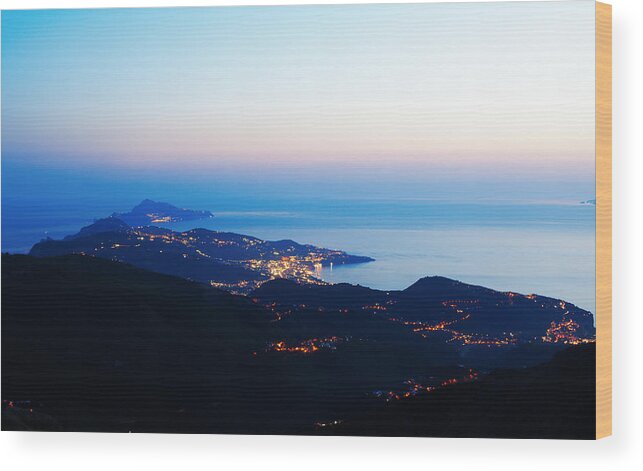 Scenics Wood Print featuring the photograph Sorrento And Capri Coasline By Night by Angelafoto