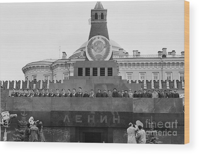 Leonid Brezhnev Wood Print featuring the photograph Soviet Leaders At Lenins Tomb by Bettmann