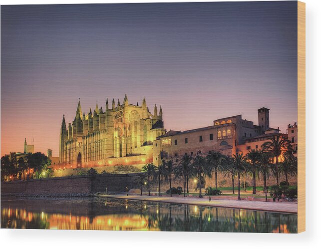 Tranquility Wood Print featuring the photograph Spain, Palma De Mallorca, Cathedral At by Michele Falzone