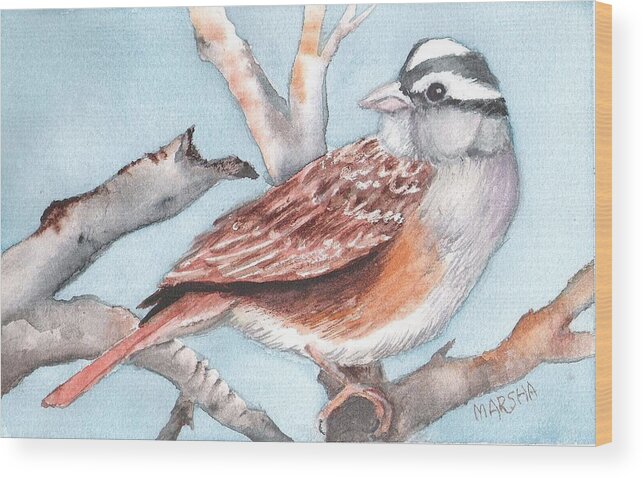 Nature Wood Print featuring the painting Sparrow by Marsha Woods