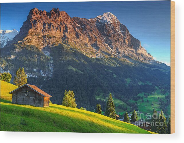 Hut Wood Print featuring the photograph Spectacular Swiss Alpine Landscape by Gaspar Janos
