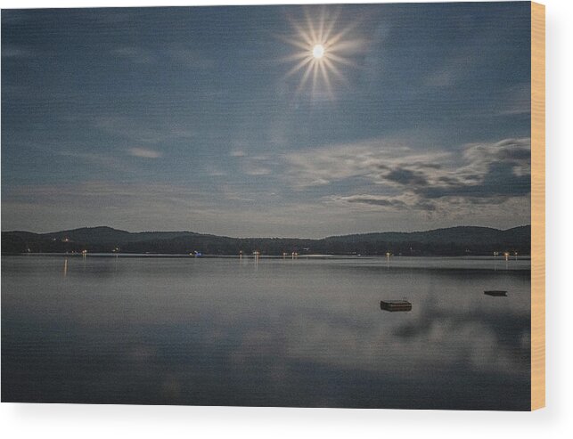 Spofford Lake New Hampshire Wood Print featuring the photograph Spofford Moon Burst by Tom Singleton
