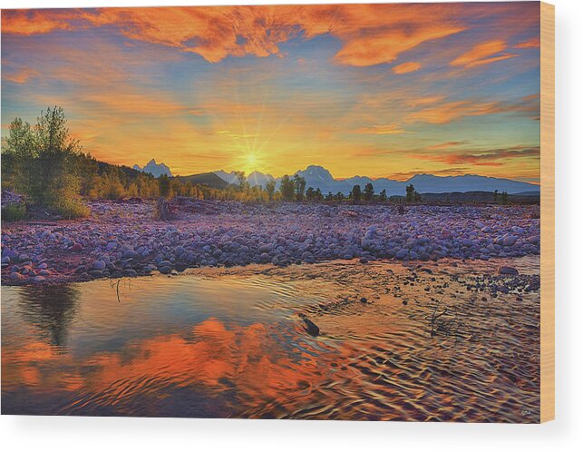 Grand Teton National Park Wood Print featuring the photograph Spread Creek Autumn Sunset Reflections by Greg Norrell