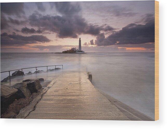Sunrise Wood Print featuring the photograph St Mary's Lighthouse by Anita Nicholson
