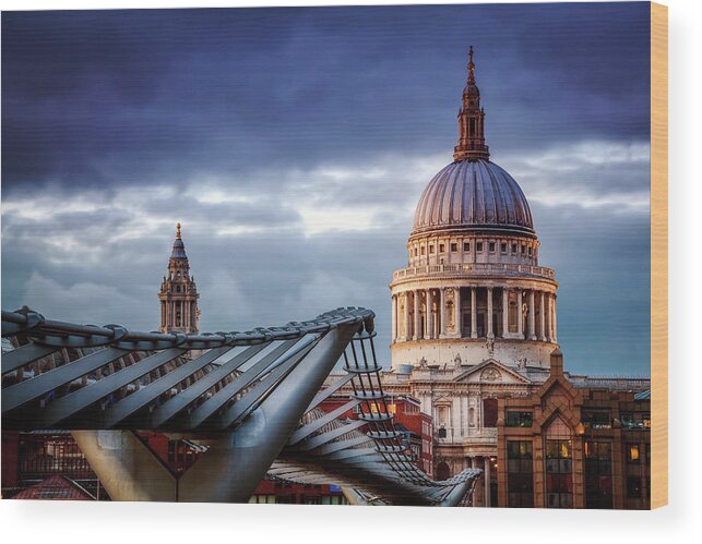 London Millennium Footbridge Wood Print featuring the photograph St Pauls Cathedral, Millennium Bridge by Joe Daniel Price