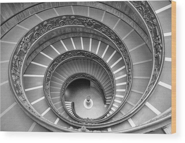 Black And White Wood Print featuring the photograph Spiral Stairs in the Vatican by Patricia Caron