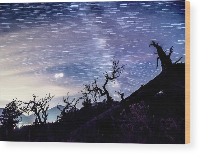 Star Wood Print featuring the photograph Star Trails in Estes Park by Ryan Ketterer