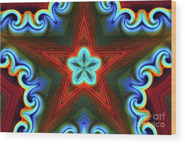 Star Wood Print featuring the digital art Starflower2 by Bill King