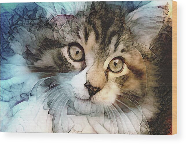 Cat Wood Print featuring the digital art Starstruck in a Smoky Room Filled with Celebrities by Peggy Collins