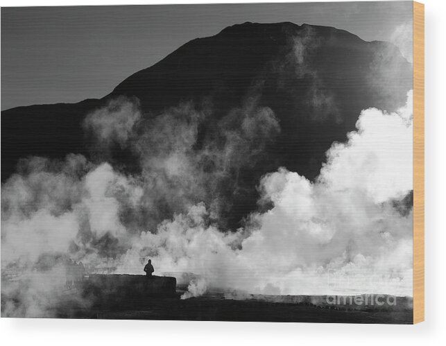 Chile Wood Print featuring the photograph Steaming Solitude El Tatio Geysers Chile by James Brunker