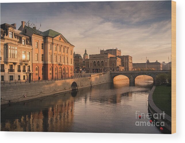 Stockholm Wood Print featuring the photograph Stockholm City Sunrise, Sweden. by Philip Preston