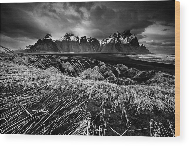 Iceland Wood Print featuring the photograph Stokksnes Dunes And Mountains by Trevor Cole