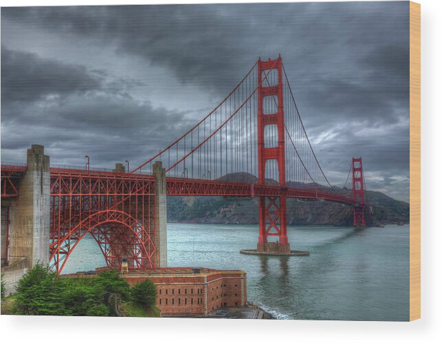 Landscape Wood Print featuring the photograph Stormy Golden Gate Bridge by Harry B Brown
