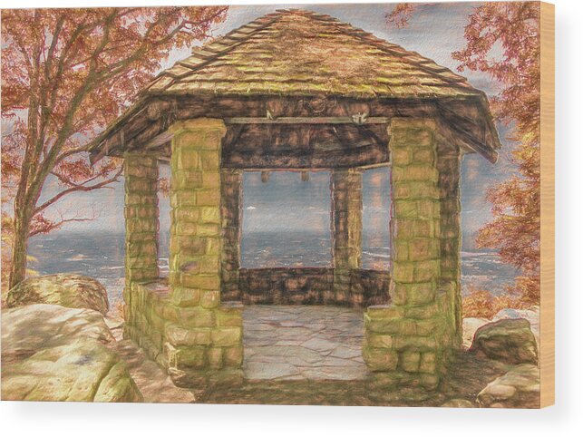 Tennessee Wood Print featuring the photograph Stone Gazebo Atop Chilhowee Mountain, Painterly   by Marcy Wielfaert