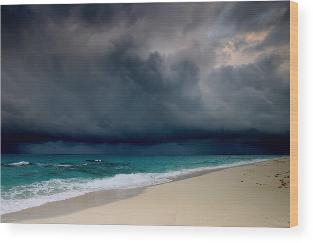 Water's Edge Wood Print featuring the photograph Storm At Sea by Stevegeer