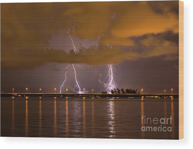 Lightning Wood Print featuring the photograph Stormy Bridge by Quinn Sedam