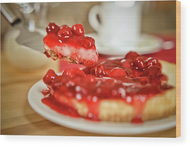 Cheesecake Wood Print featuring the photograph Strawberry Cheesecake by Steven Brisson Photography