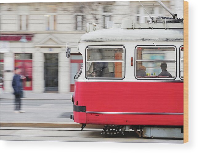 People Wood Print featuring the photograph Street Car, Tram, Panning Blurred by Olaser