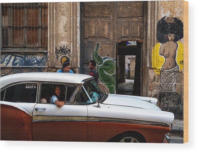 Cuba Wood Print featuring the photograph Street Scene In Cuba by Ali Khataw