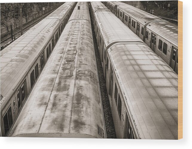 Rail Transportation Wood Print featuring the photograph Subway Cars Covered In Frost In An by Philippe Marion