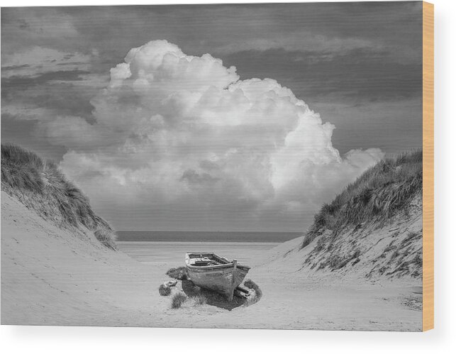 Boats Wood Print featuring the photograph Sun Beached in Black and White by Debra and Dave Vanderlaan