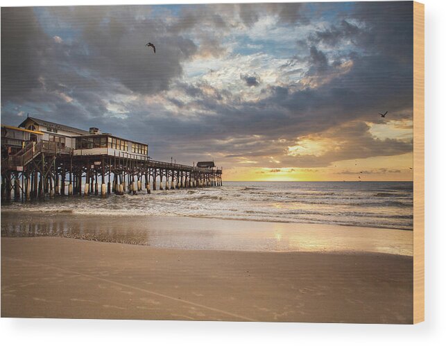 Tranquility Wood Print featuring the photograph Sunrise At Cocoa Beach Pier by Will Tan