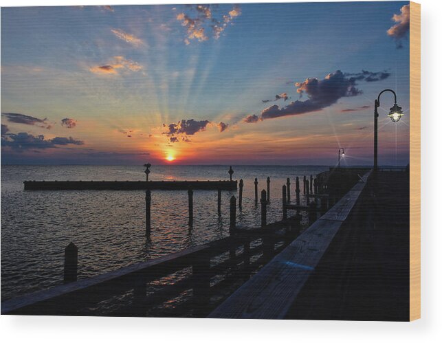 Chesapeake Beach Wood Print featuring the photograph Sunrise at the Pier by Richard Gehlbach