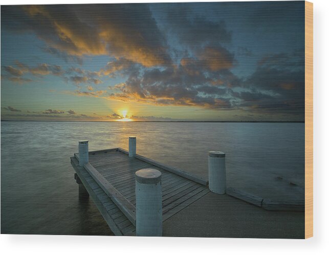 Jetty Wood Print featuring the photograph Sunrise from the Boreen Point Jetty by Nicolas Lombard