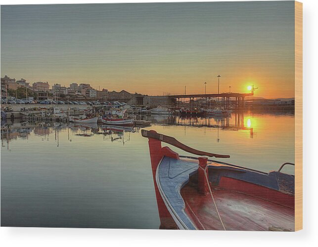 Tranquility Wood Print featuring the photograph Sunrise In Lavrio Port by Alexandros Photos