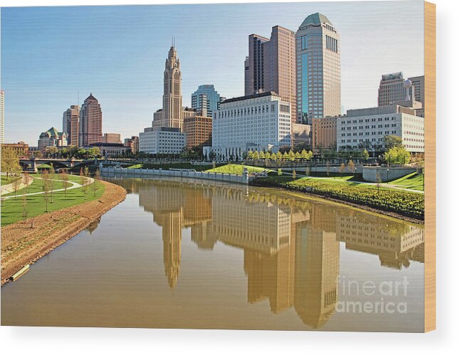 Downtown Columbus Wood Print featuring the photograph Sunrise on Columbus Ohio 4404 by Jack Schultz
